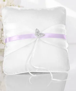 Alternative view of Cuscino PortaFedi Raso Bianco con farfalla argento